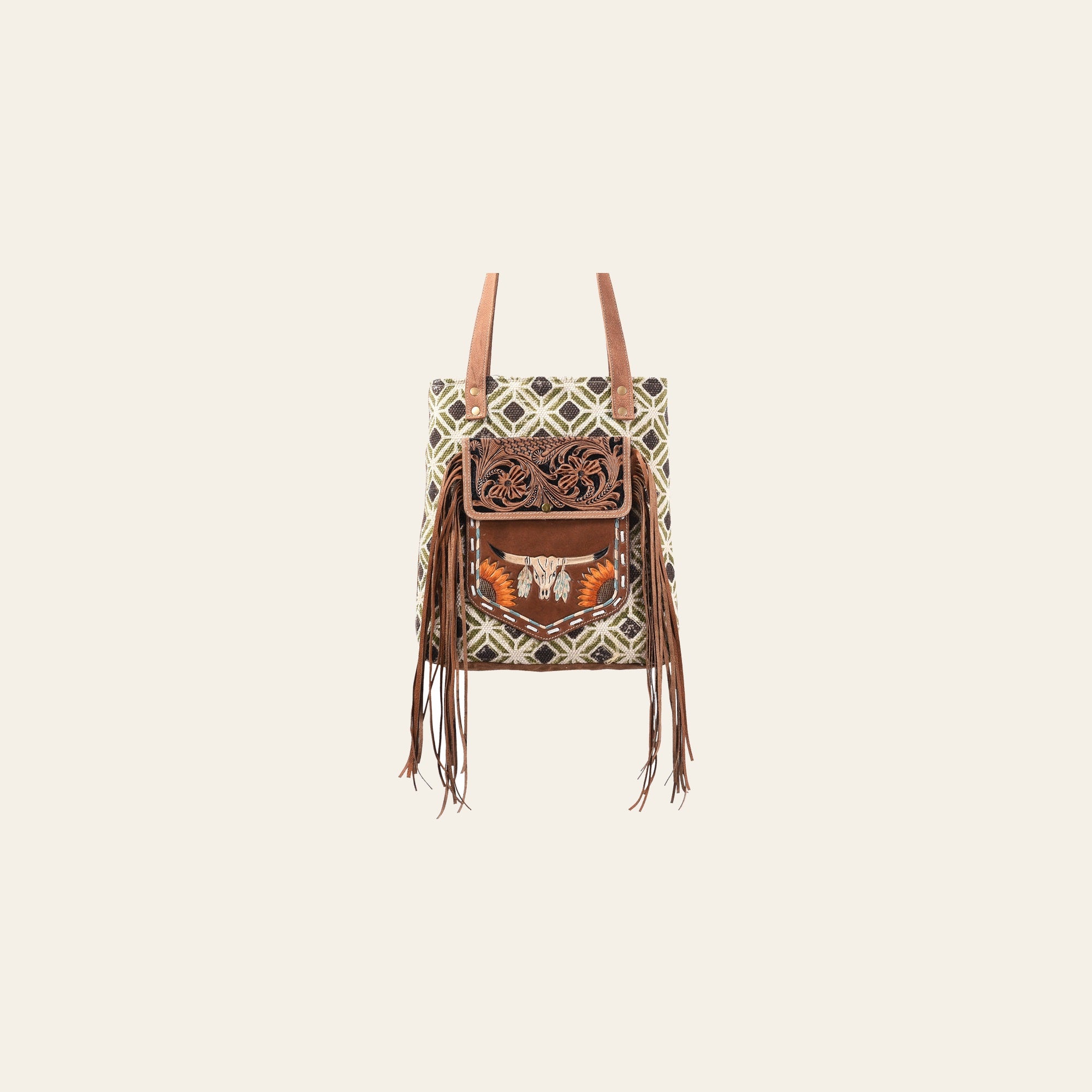 OHLAY KB367 TOTE Hand Tooled Upcycled Wool Canvas Genuine Leather women bag western handbag purse