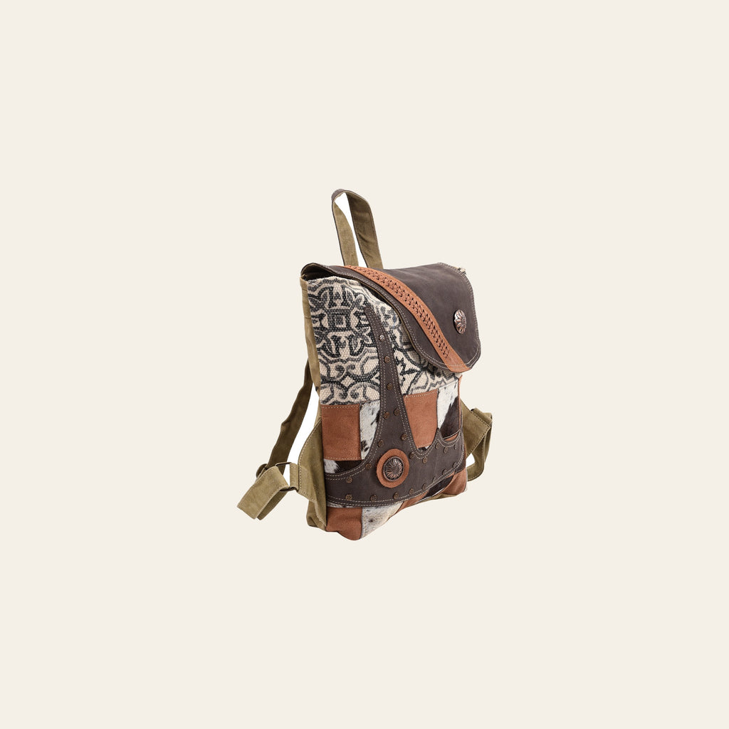 OHLAY Backpack Upcycled Canvas Hair-On Genuine Leather Women Bag Western Handbag Purse Womens Handbags Belt for Purses Summer