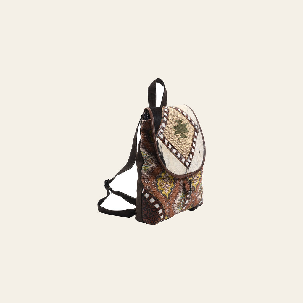OHLAY Backpack Hand Tooled Upcycled Canvas Hair-On Genuine Leather Women Bag Western Handbag Purse Womens Handbags