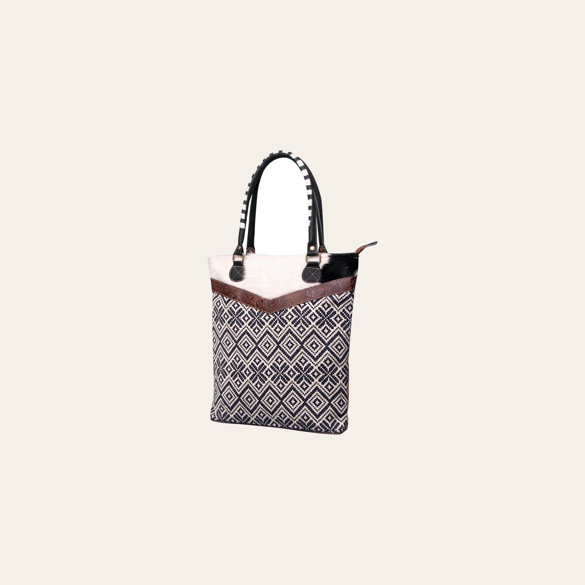 OHLAY KB475 TOTE Upcycled Wool Canvas Embossed Hair-on Genuine Leather women bag western handbag purse