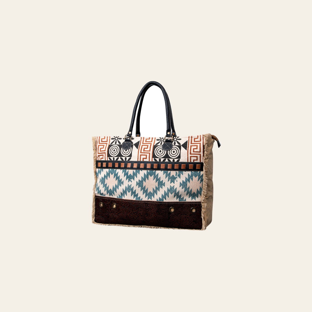 OHLAY KB484 TOTE Upcycled Wool Canvas Embossed Genuine Leather women bag western handbag purse