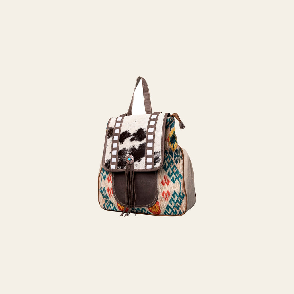 OHLAY Backpack Upcycled Canvas Hair-On Genuine Leather Women Bag Western Handbag Purse Womens Handbags Belt for Purses Summer
