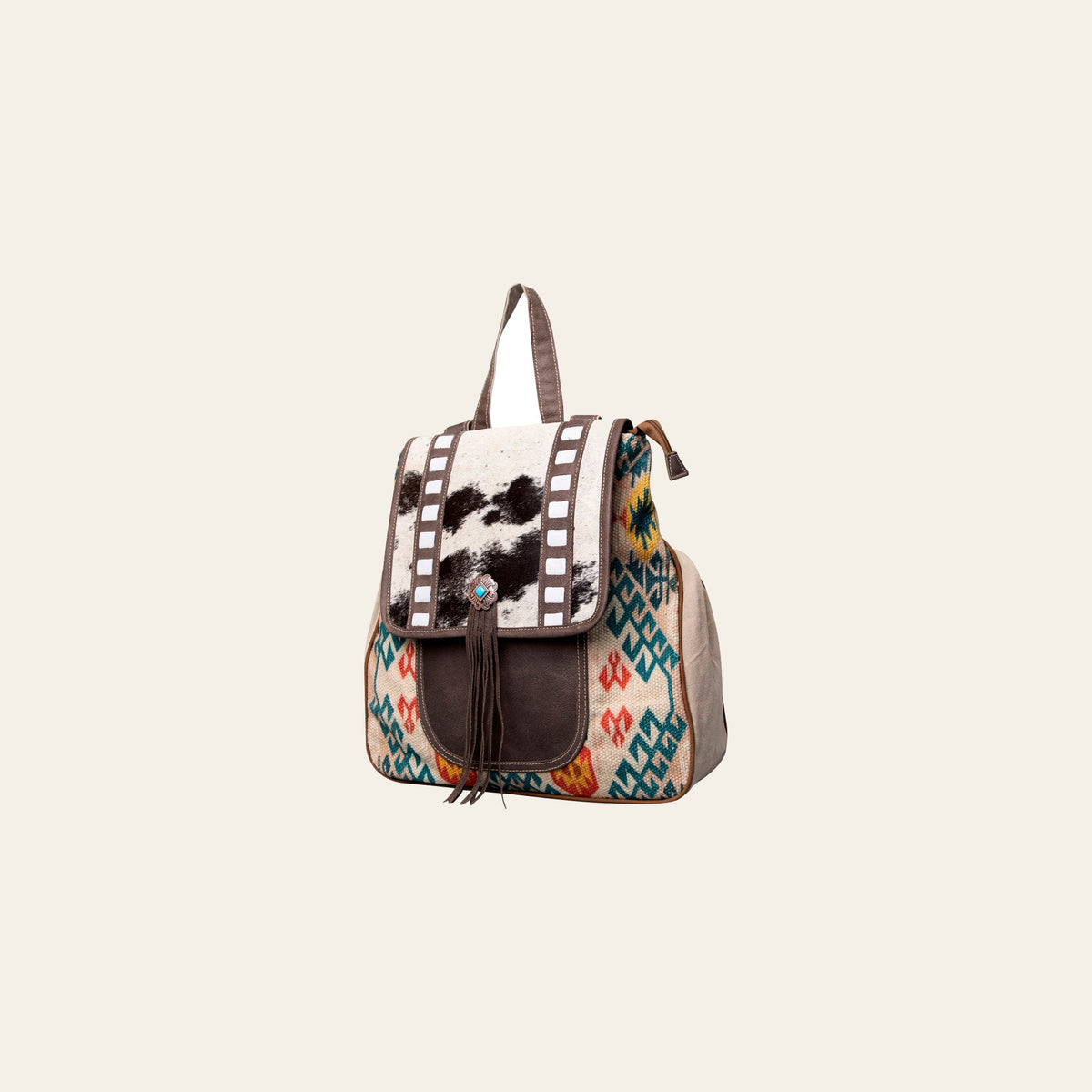 OHLAY Backpack Upcycled Canvas Hair-On Genuine Leather Women Bag Western Handbag Purse Womens Handbags Belt for Purses Summer