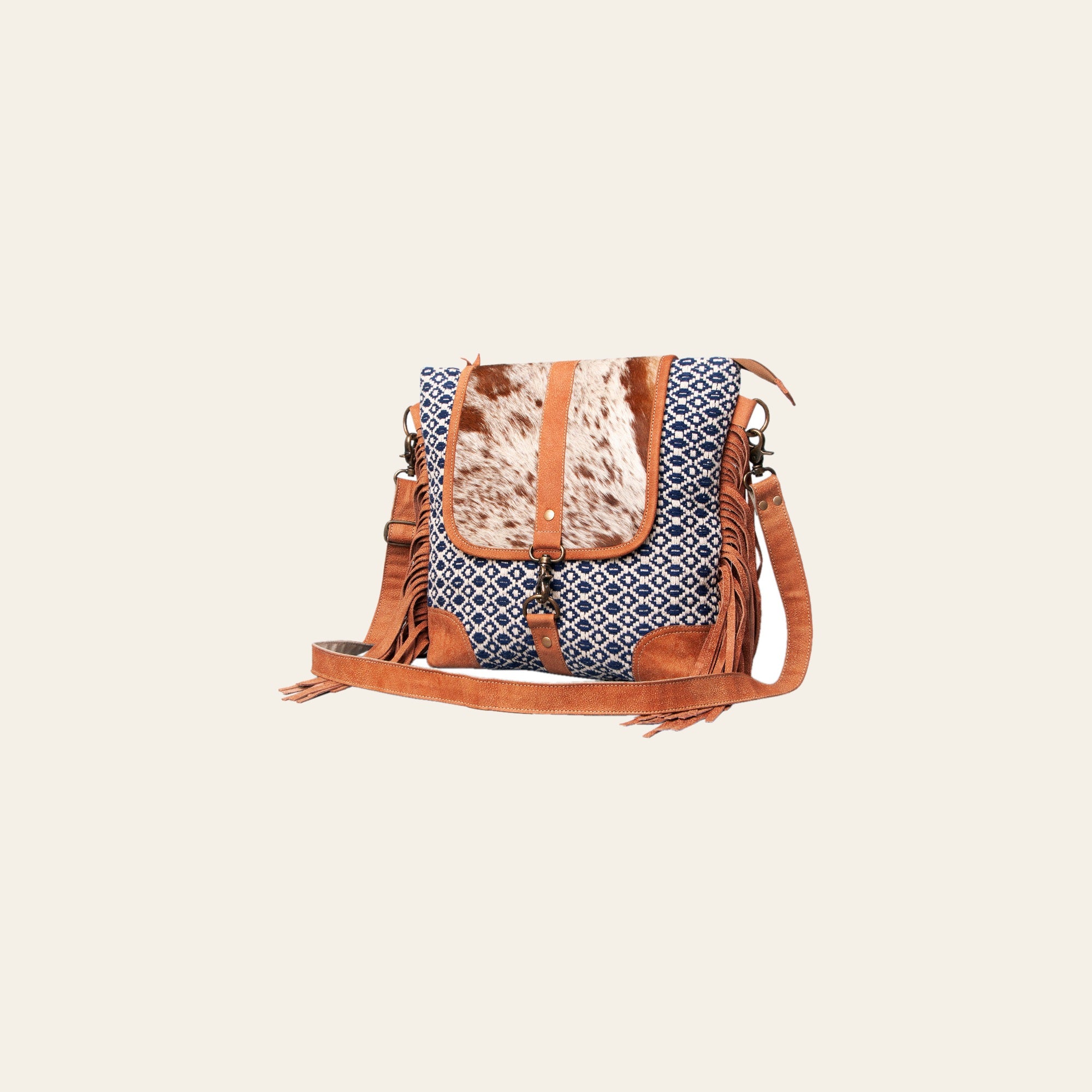 OHLAY Cross Body Upcycled Wool Canvas Hair-On Genuine Leather Women Bag Western Handbag Purse Womens Handbags Belt for Summer