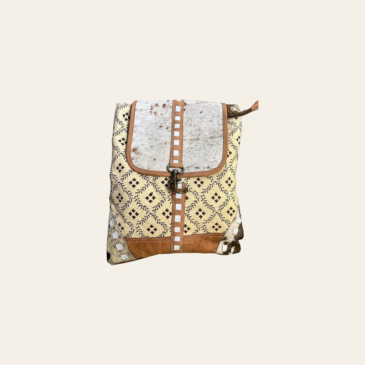 OHLAY Cross Body Upcycled Wool Canvas Hair-On Genuine Leather Women Bag Western Handbag Purse Womens Handbags Belt for Summer