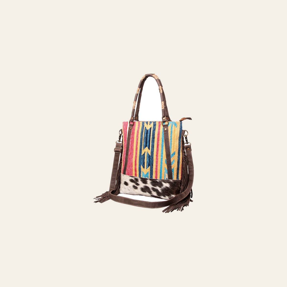 OHLAY KB499 TOTE Upcycled Wool Canvas Hair-on Genuine Leather women bag western handbag purse
