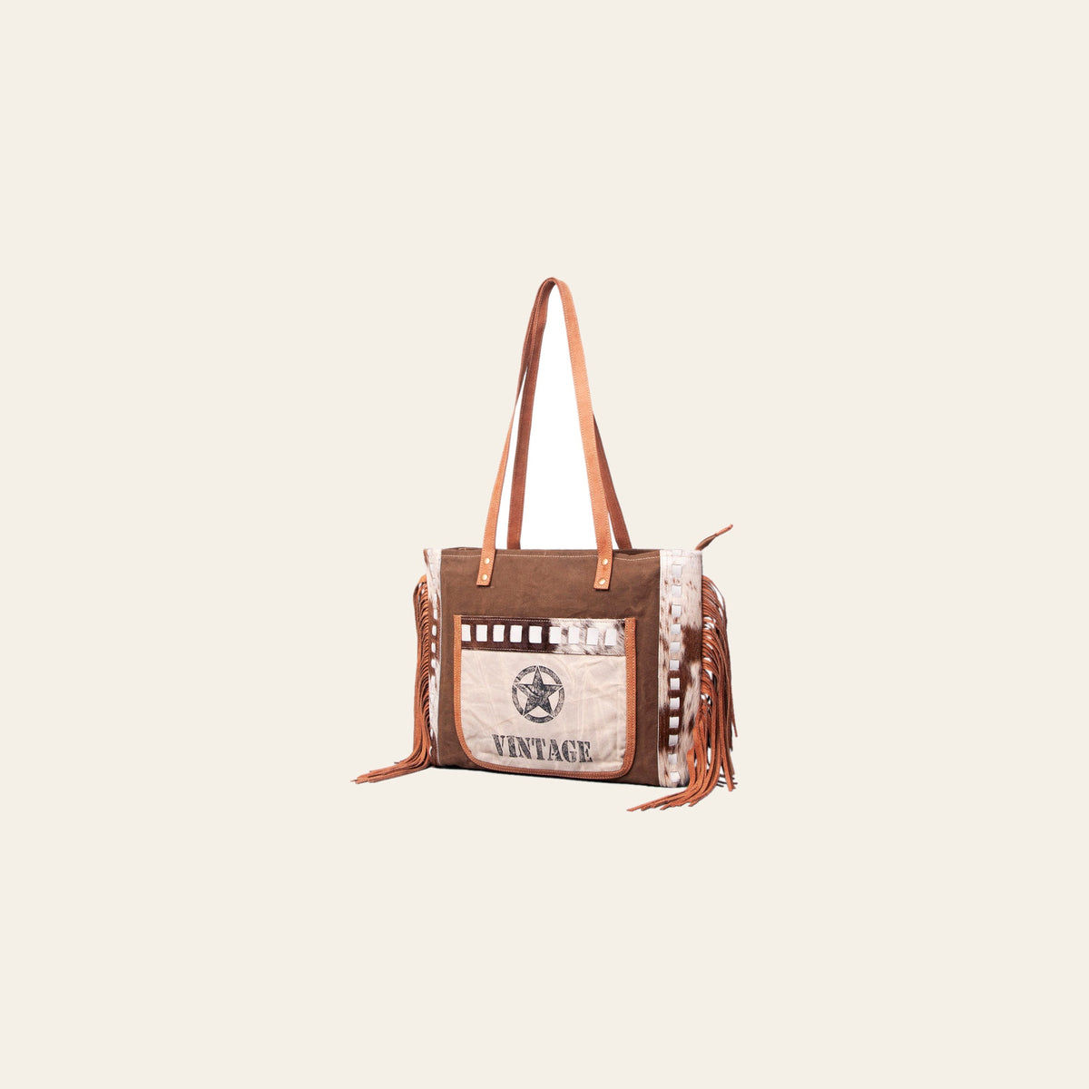 OHLAY KB519 TOTE Upcycled Canvas Hair-on Genuine Leather women bag western handbag purse