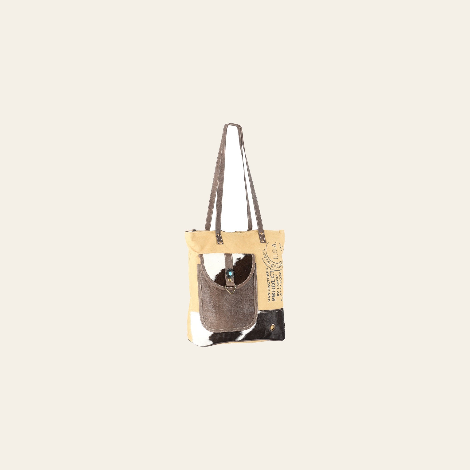 OHLAY KB572 TOTE Upcycled Canvas Hair-on Genuine Leather women bag western handbag purse