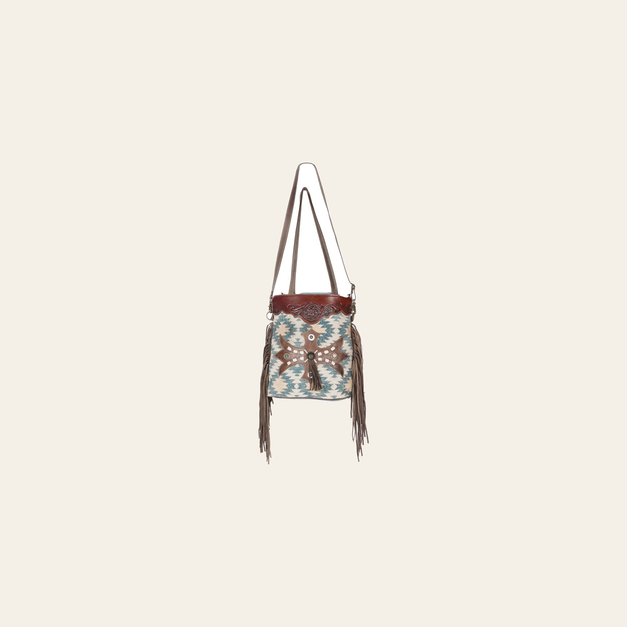 OHLAY KB587 TOTE Hand Tooled Upcycled Canvas Genuine Leather women bag western handbag purse