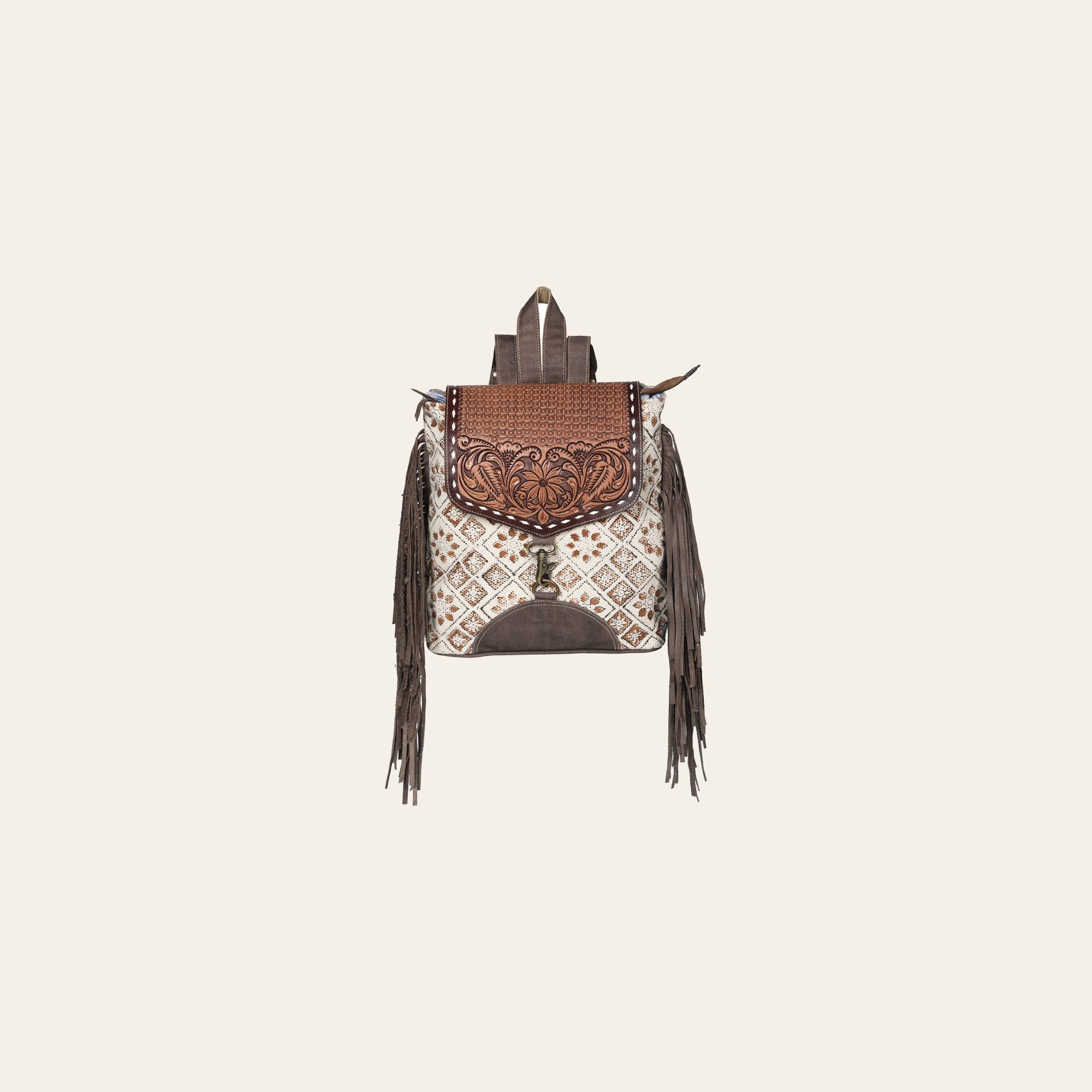 OHLAY Backpack Hand Tooled Upcycled Canvas Genuine Leather Women Bag Western Handbag Purse | for Womens Summer
