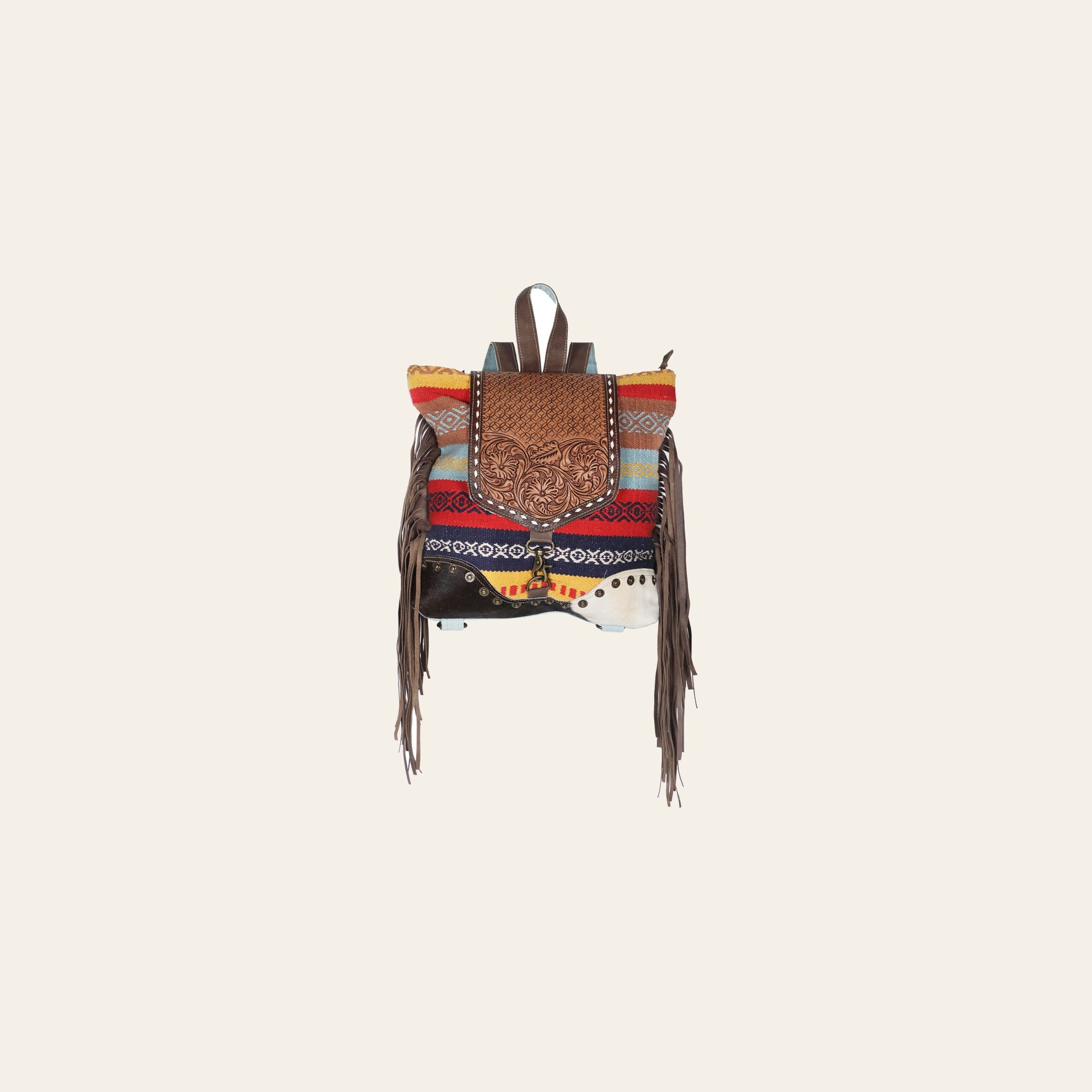 OHLAY Backpack Hand Tooled Upcycled Canvas Hair-On Genuine Leather Women Bag Western Handbag Purse Womens Handbags