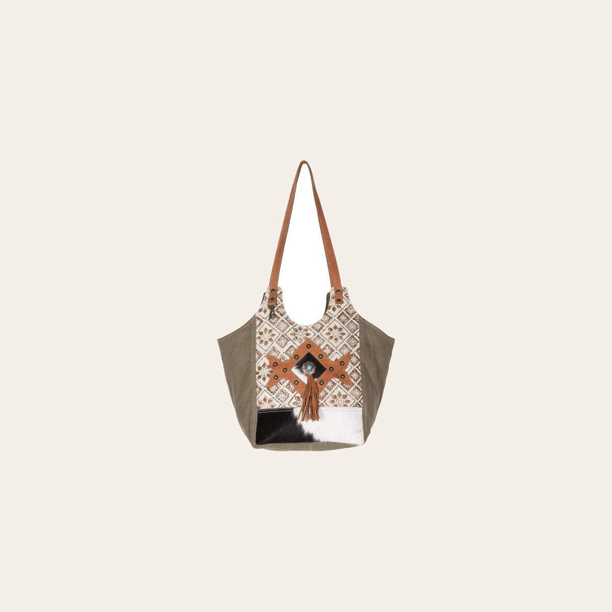 OHLAY KB611 TOTE Upcycled Wool Canvas Hair-on Genuine Leather women bag western handbag purse