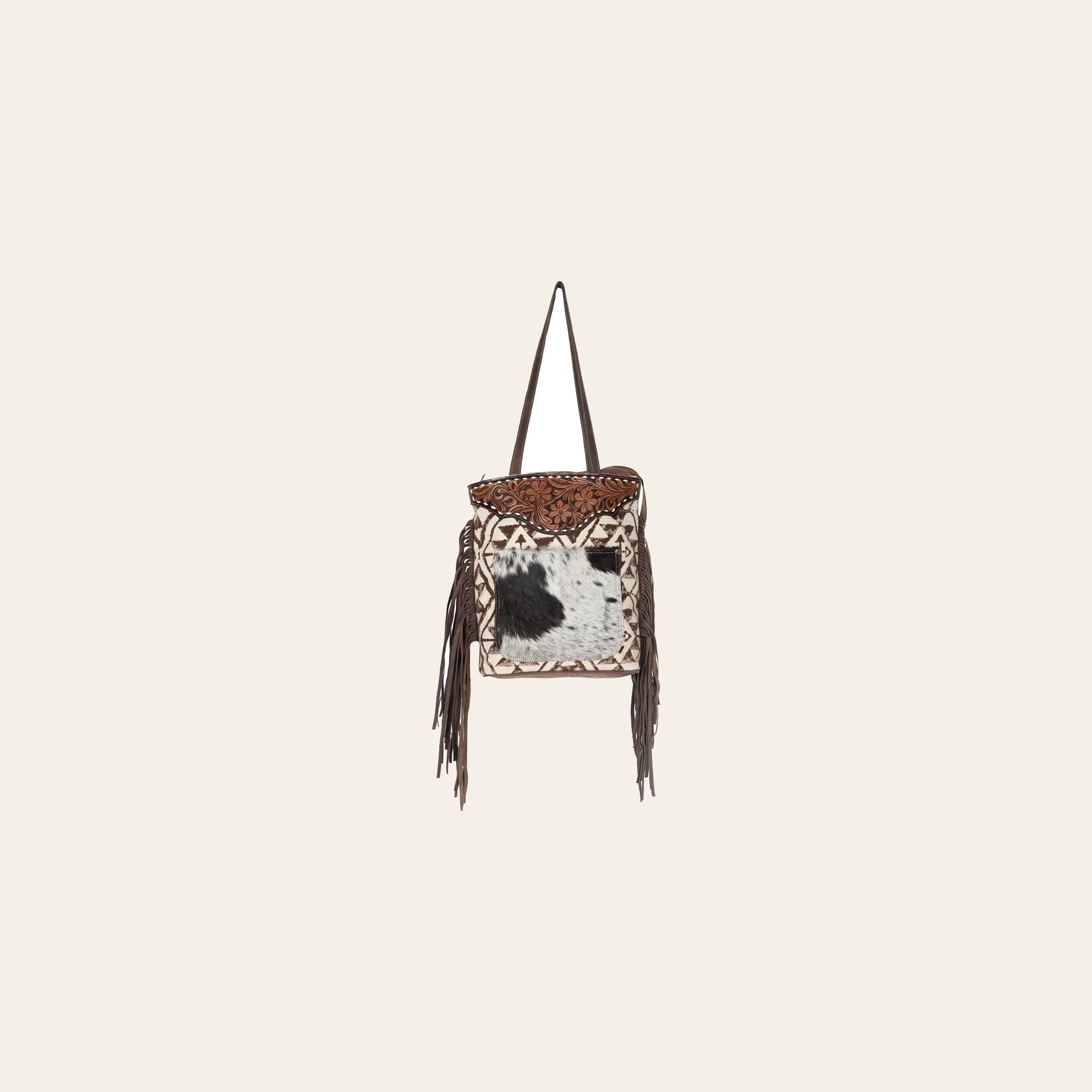 OHLAY KB622 TOTE Hand Tooled Upcycled Wool Canvas Hair-on Genuine Leather women bag western handbag purse