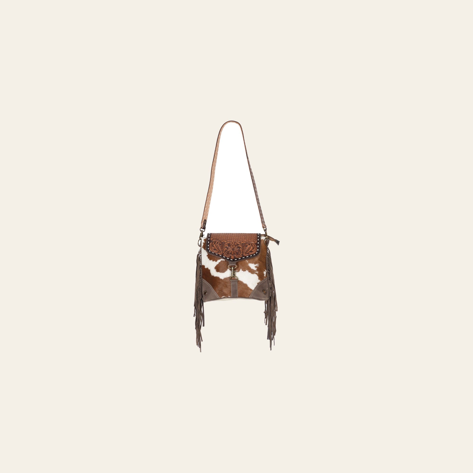 OHLAY Cross Body Hand Tooled Upcycled Wool Canvas Hair-On Genuine Leather Women Bag Western Handbag Purse | for Womens Summer