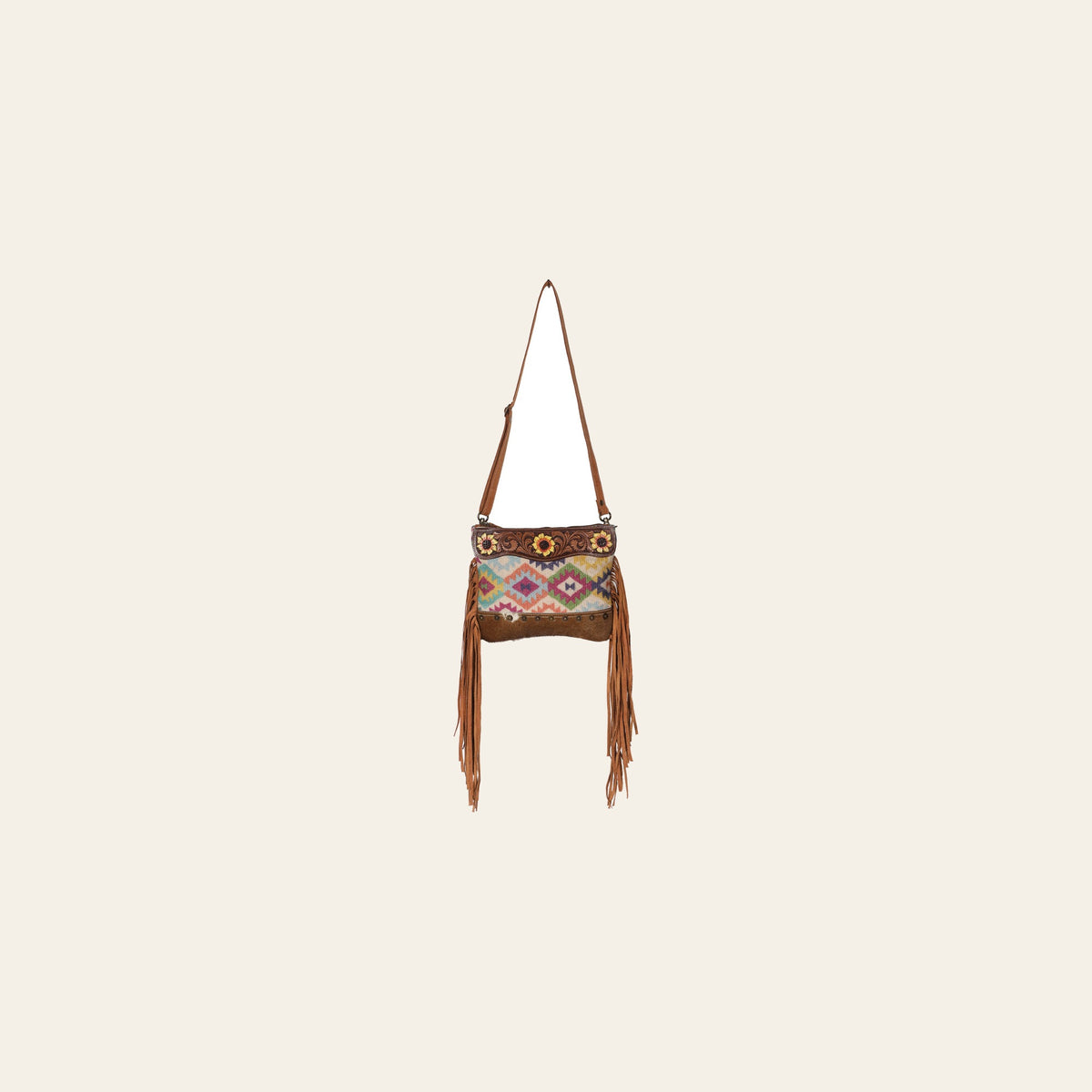 OHLAY Cross Body Hand Tooled Upcycled Wool Canvas Hair-On Genuine Leather Women Bag Western Handbag Purse | for Womens Summer