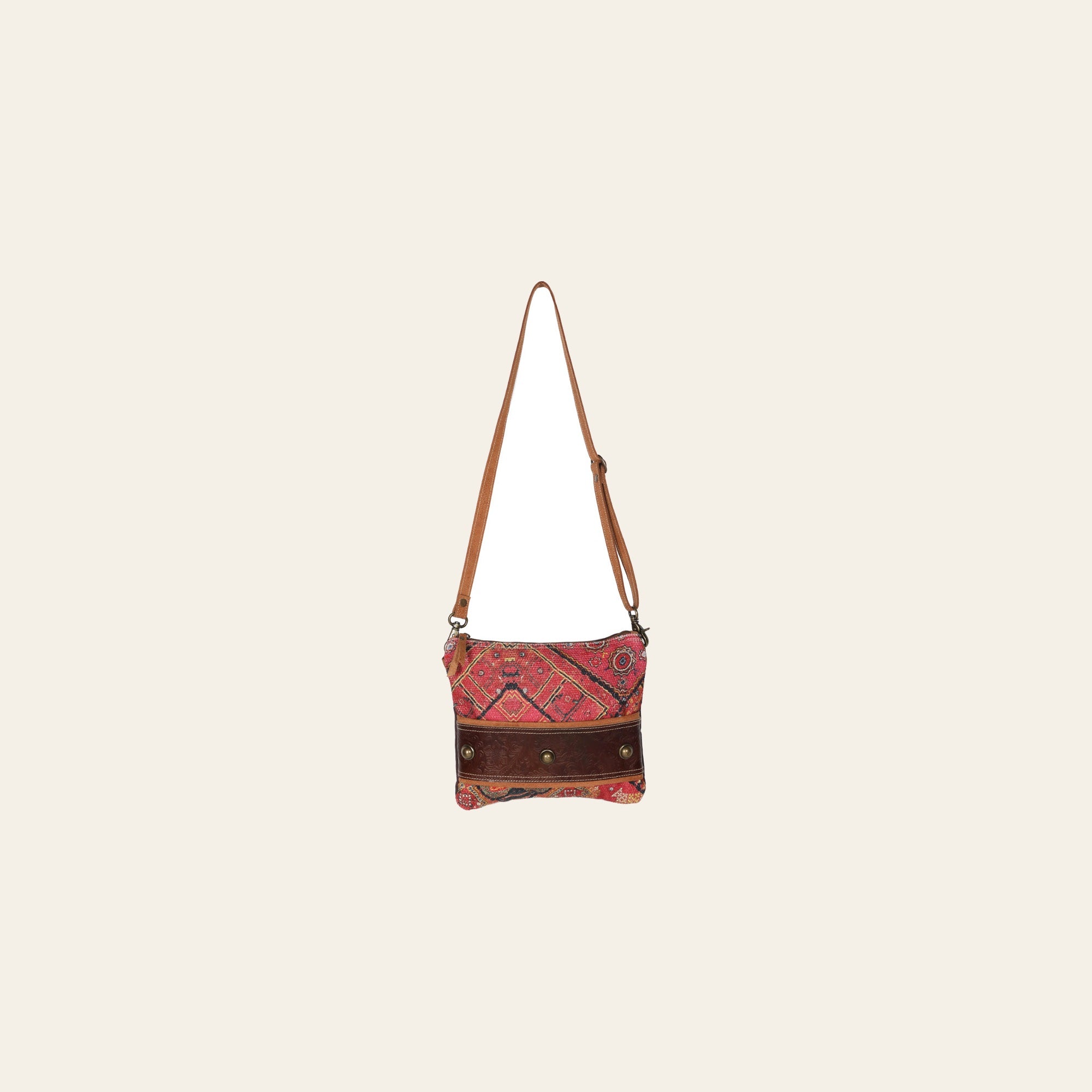 OHLAY Cross Body Upcycled Wool Canvas Embossed Genuine Leather Women Bag Western Handbag Purse Womens Handbags Belt Summer
