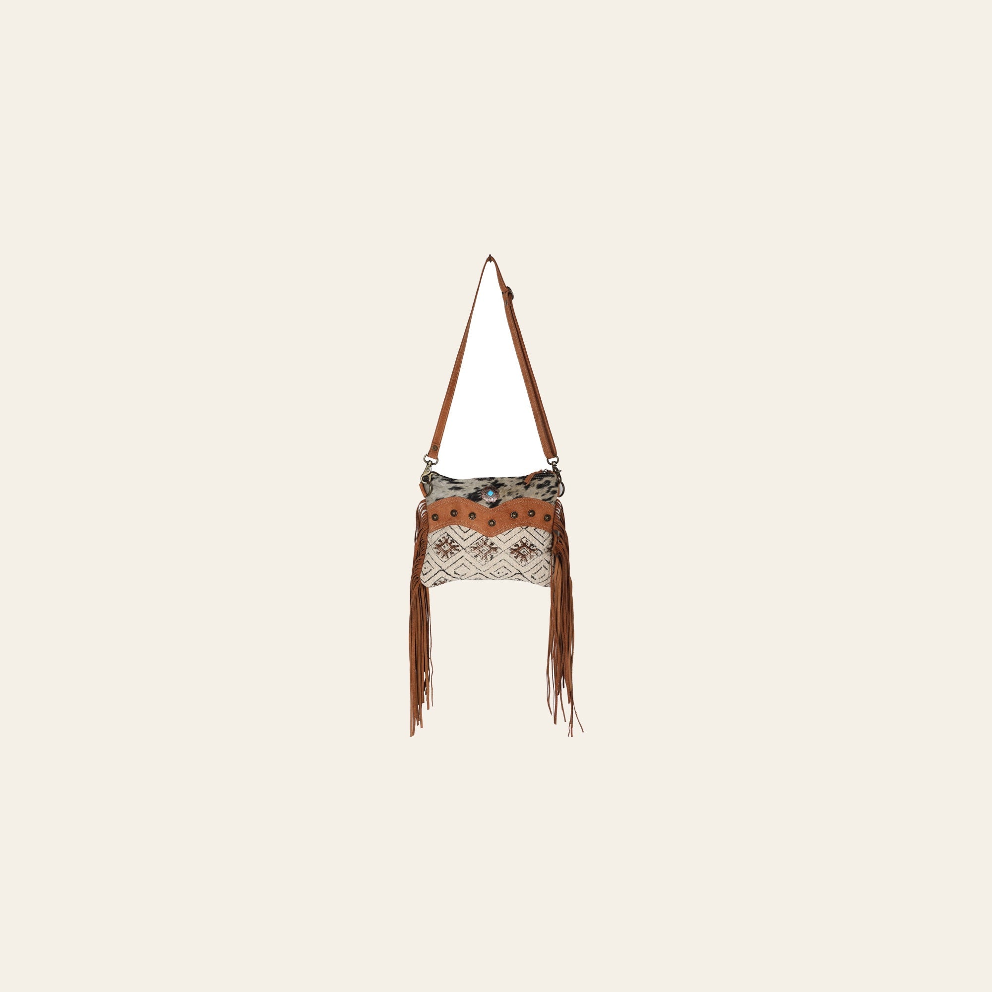 OHLAY Cross Body Upcycled Wool Canvas Hair-On Genuine Leather Women Bag Western Handbag Purse Womens Handbags Belt for Summer