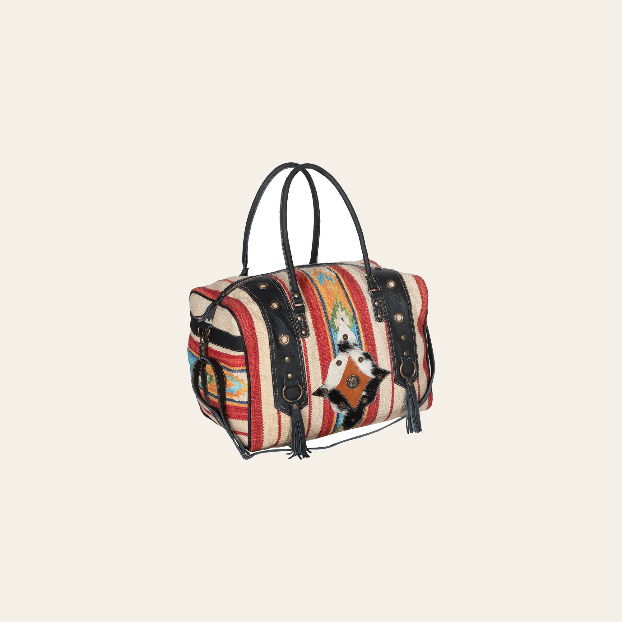OHLAY Duffel Upcycled Wool Hair-On Genuine Leather Women Bag Western Handbag Purse | Canvas for Womens Summer