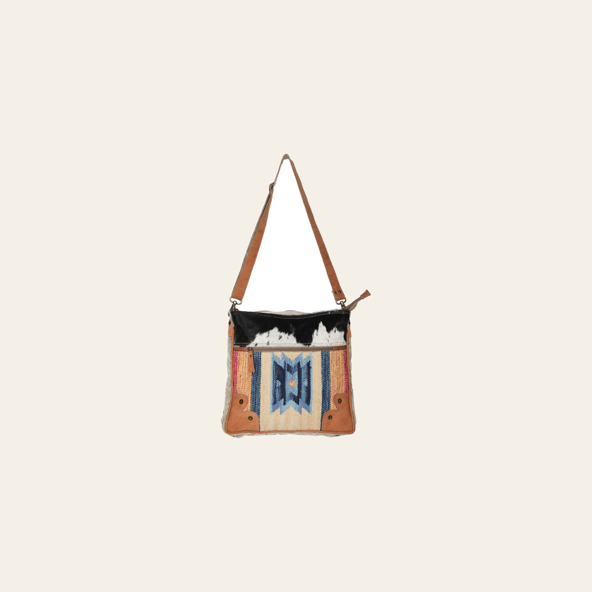 OHLAY Cross Body Upcycled Wool Canvas Hair-On Genuine Leather Women Bag Western Handbag Purse Womens Handbags Belt for Summer
