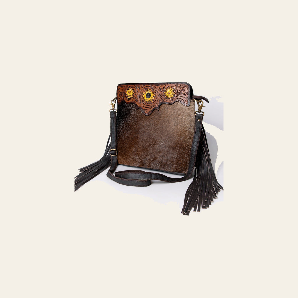 KBA102 Ohlay Western Genuine Hair-On Leather Hand Tooled Women Crossbody Bags