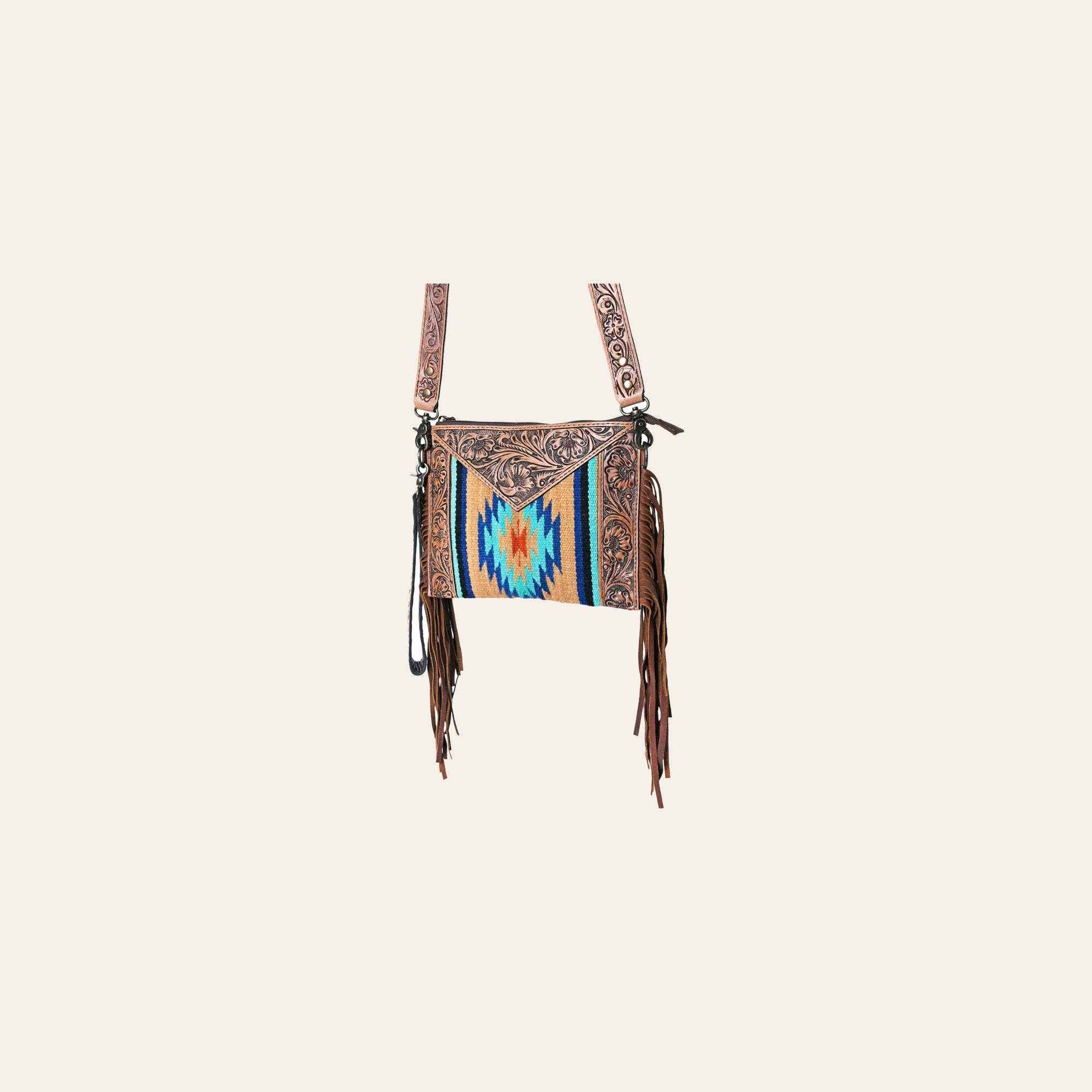 OHLAY Cross Body Hand Tooled Upcycled Wool Canvas Genuine Leather Women Bag Western Handbag Purse | for Womens Summer