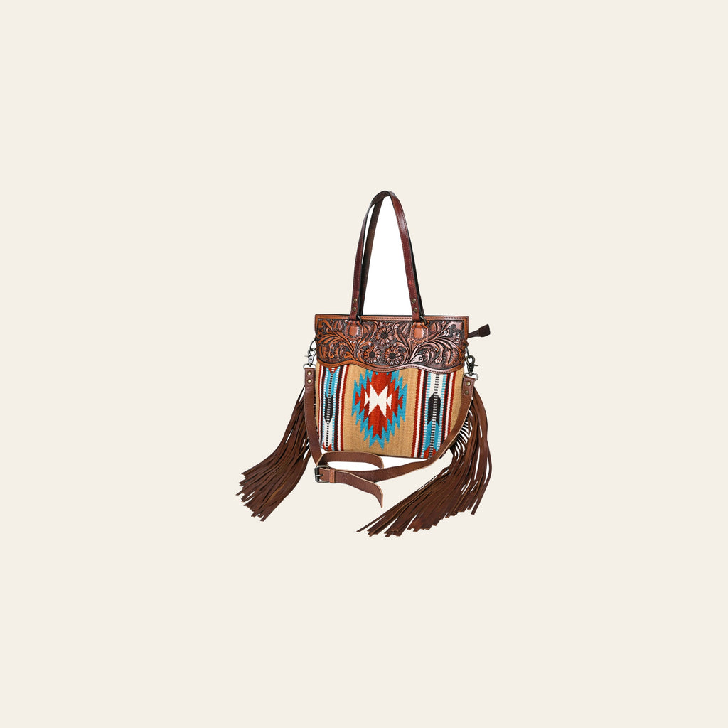 OHLAY KBG271 TOTE Hand Tooled Upcycled Wool Genuine Leather women bag western handbag purse