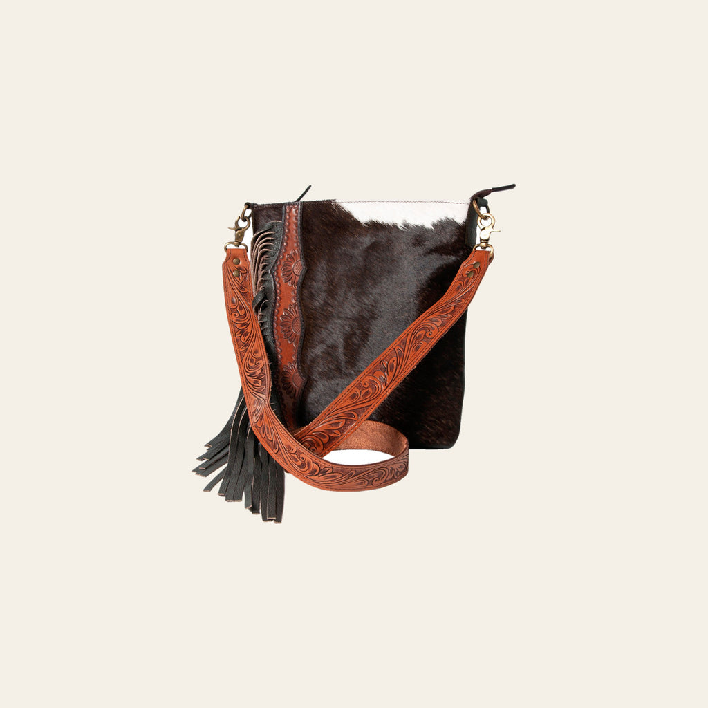 OHLAY Large Crossbody Hand Tooled Hair-On Genuine Leather Women Bag Western Handbag Purse | Womens Handbags Belt for Summer