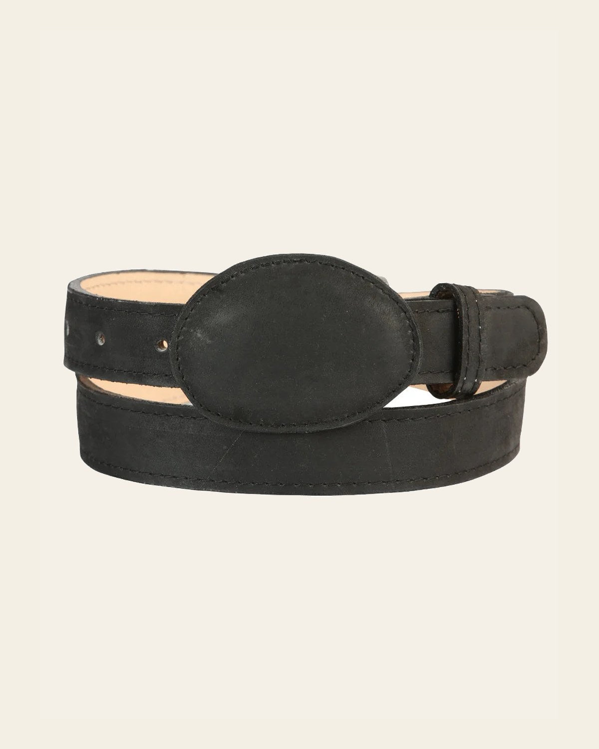 Kids Western Belt - El General Nobuck Black 45441 on a warm cream background