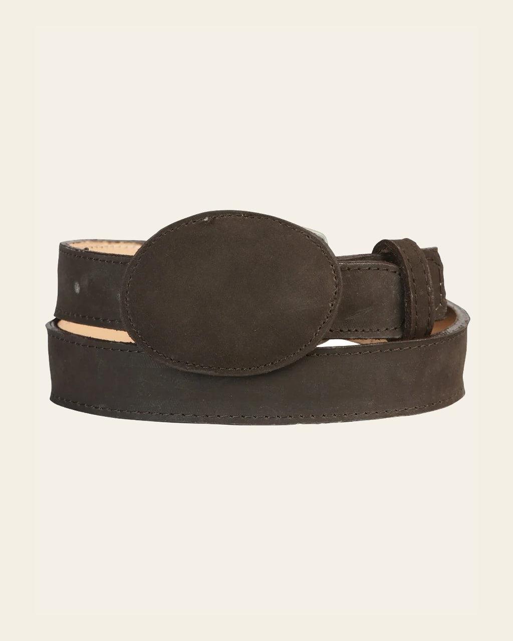 Kids Western Belt - El General Nobuck Choco 45445 on a warm cream background
