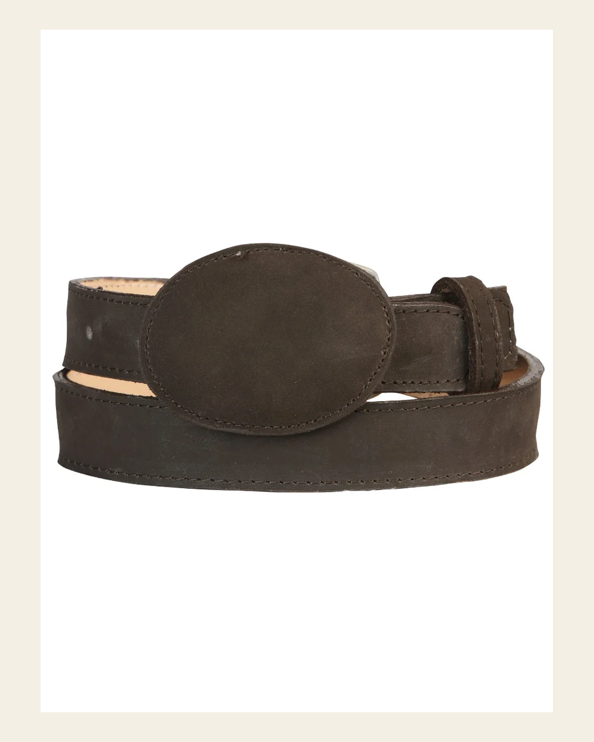 Kids Western Belt - El General Nobuck Choco 45445 on a warm cream background