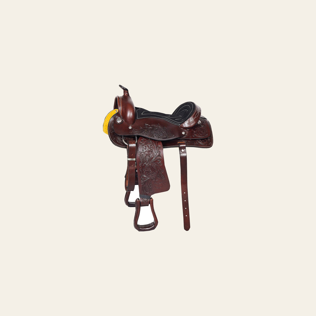 Comfytack 17 in Dark Brown Western Kids Youth Children Miniature Pony Saddle Leather Trail Tack | Hand Tooled Saddle | Western Saddle | Saddle for Horses | Horse Tack Set
