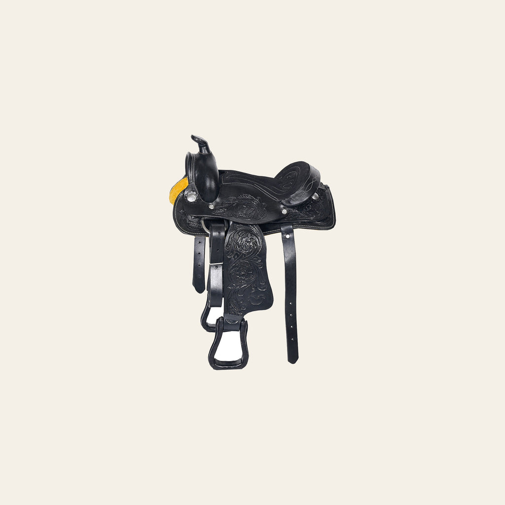 Comfytack Black Western Kids Youth Children Miniature Pony Saddle Leather Trail Tack | Hand Tooled Saddle | Western Saddle | Saddle for Horses | Horse Tack Set
