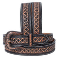 Hilason Hand-Tooled Western Leather Belt – Embossed Pattern with Engraved Buckle