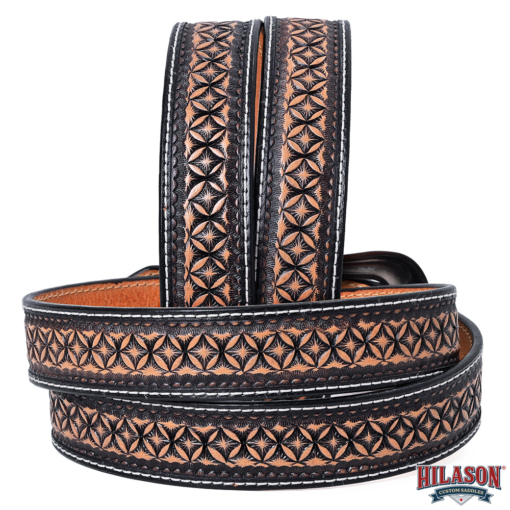 Hilason Hand-Tooled Western Leather Belt – Embossed Pattern with Engraved Buckle