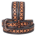 Hilason Hand-Tooled Western Leather Belt – Embossed Pattern with Engraved Buckle