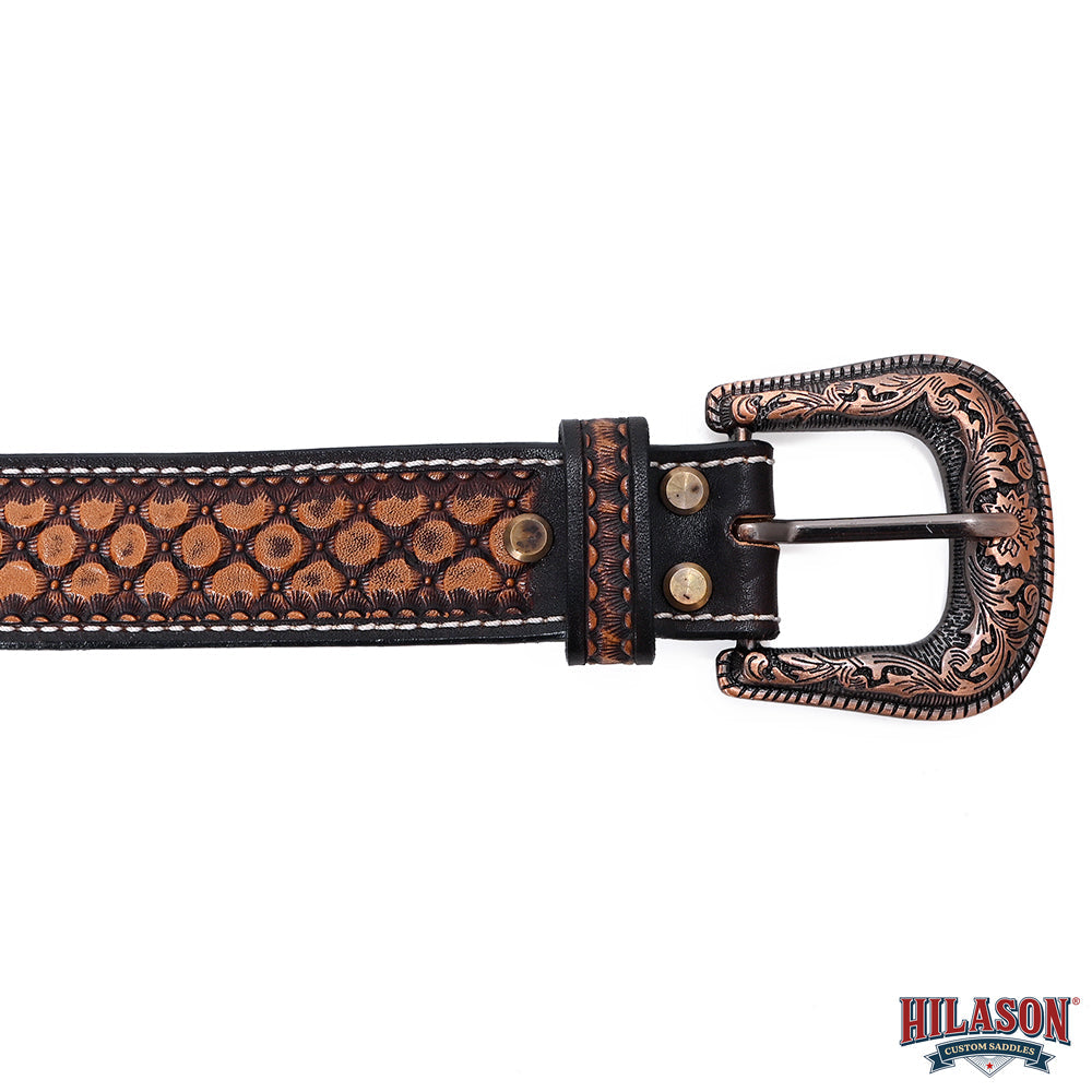 Hilason Hand-Tooled Western Leather Belt – Embossed Pattern with Engraved Buckle
