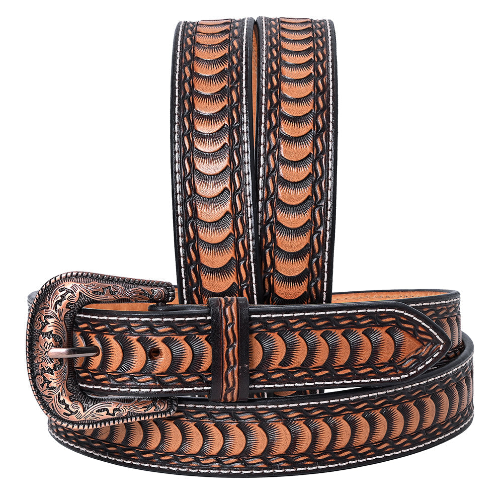 Hilason Hand-Tooled Western Leather Belt – Embossed Pattern with Engraved Buckle