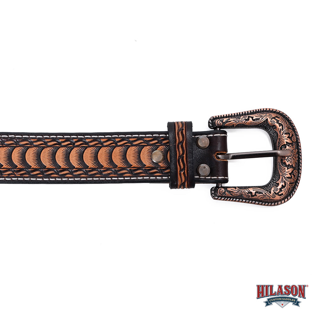 Hilason Hand-Tooled Western Leather Belt – Embossed Pattern with Engraved Buckle