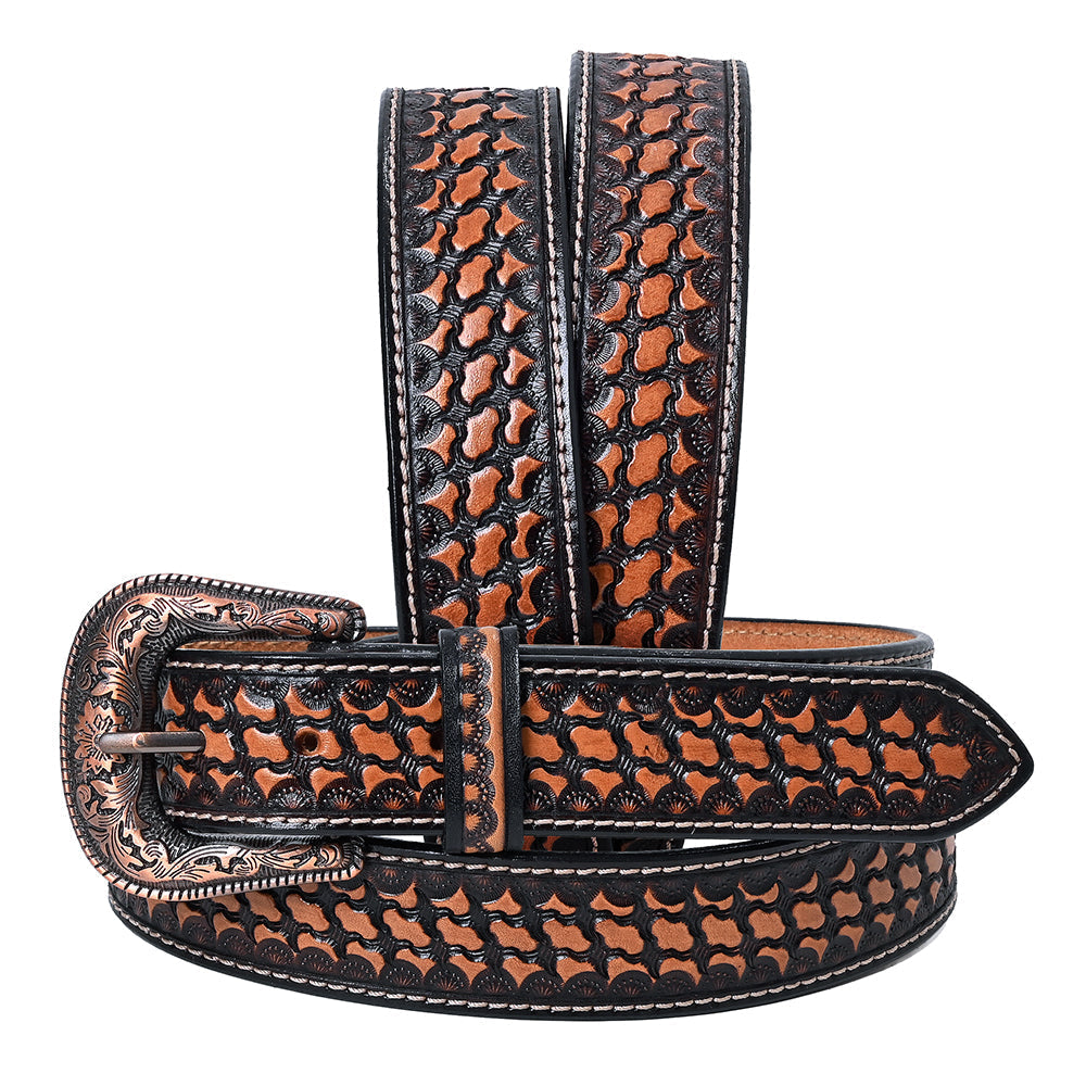 Hilason Hand-Tooled Western Leather Belt – Embossed Pattern with Engraved Buckle