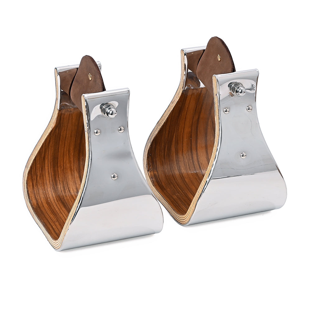 Hilason Premium Western Wooden Stirrups with Polished Metal Frame – Durable & Stylish Riding Tack