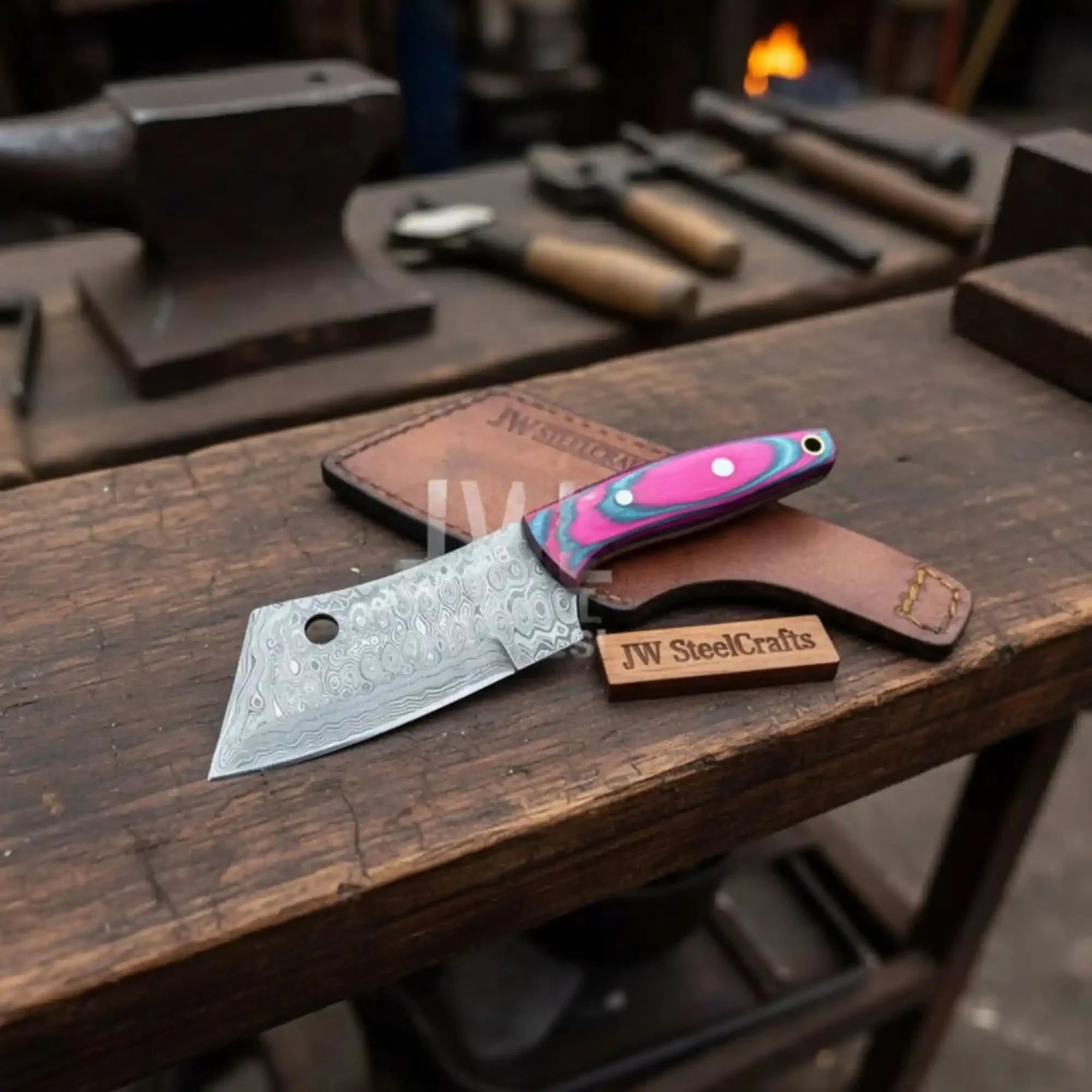 Ko-Bunka Knife Damascus Steel, Reverse Tanto