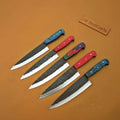 5-Piece Kurouchi Carbon Steel Knife Set with Multicolor Pakka Wood Handles