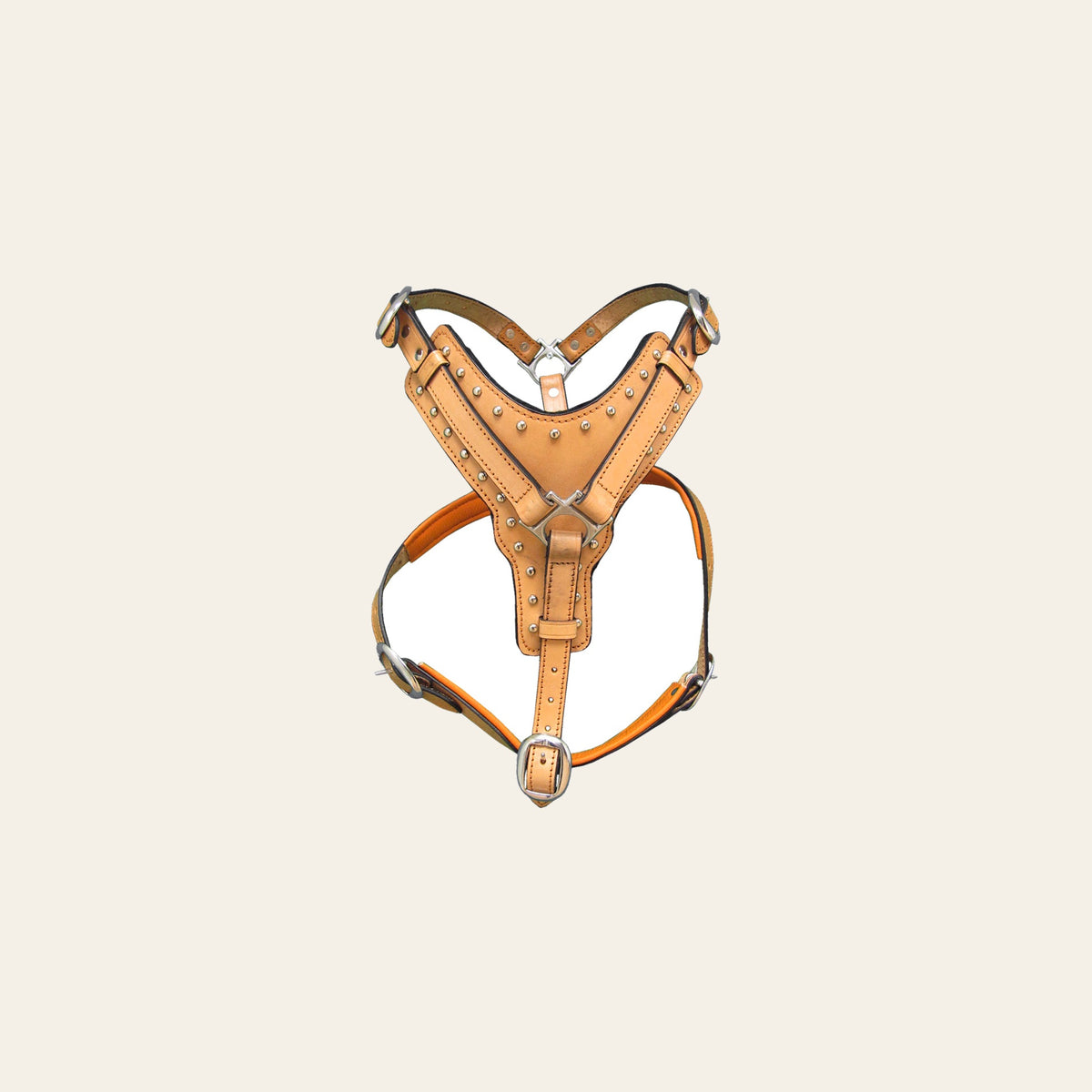 L M Hilason Western Padded Dog Harness Genuine Leather Stainless Steel Tan