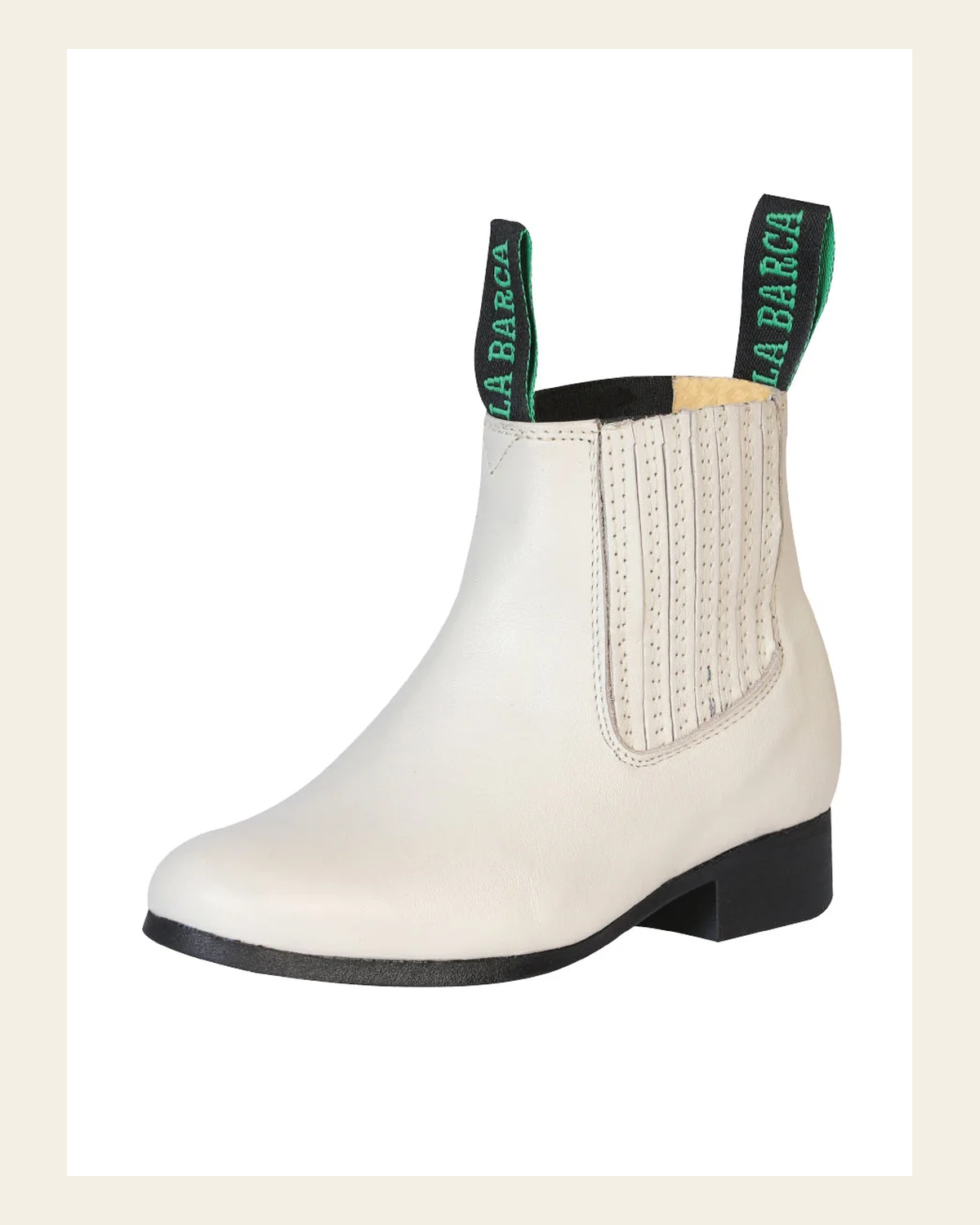 La Barca Kids Charro Leather Ankle Cowboy Boot - Bone White Style 216 on a warm cream background