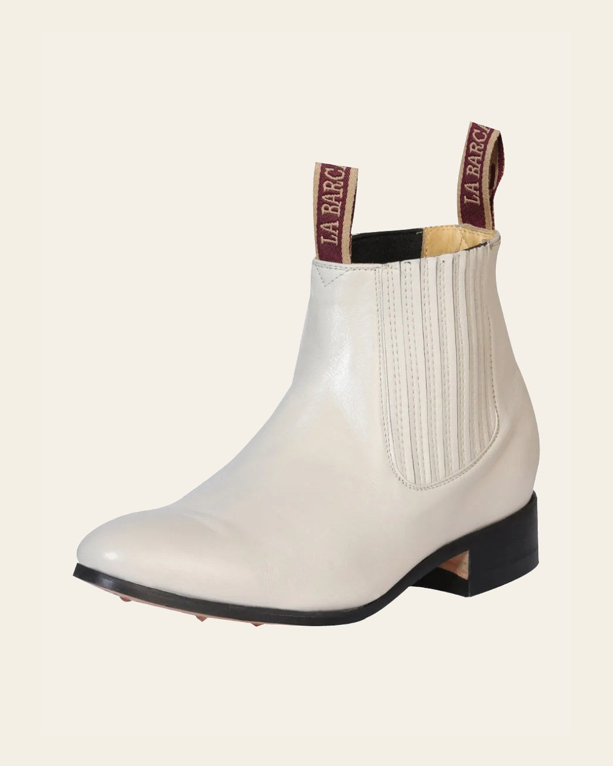 La Barca Men's Charro Leather Cowboy Ankle Boot - Made in Mexico Bone 208 on a warm cream background