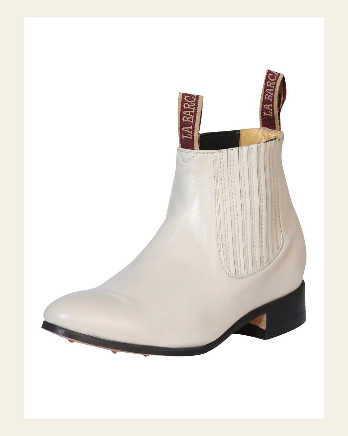 La Barca Men's Charro Leather Cowboy Ankle Boot - Made in Mexico Bone 208 on a warm cream background