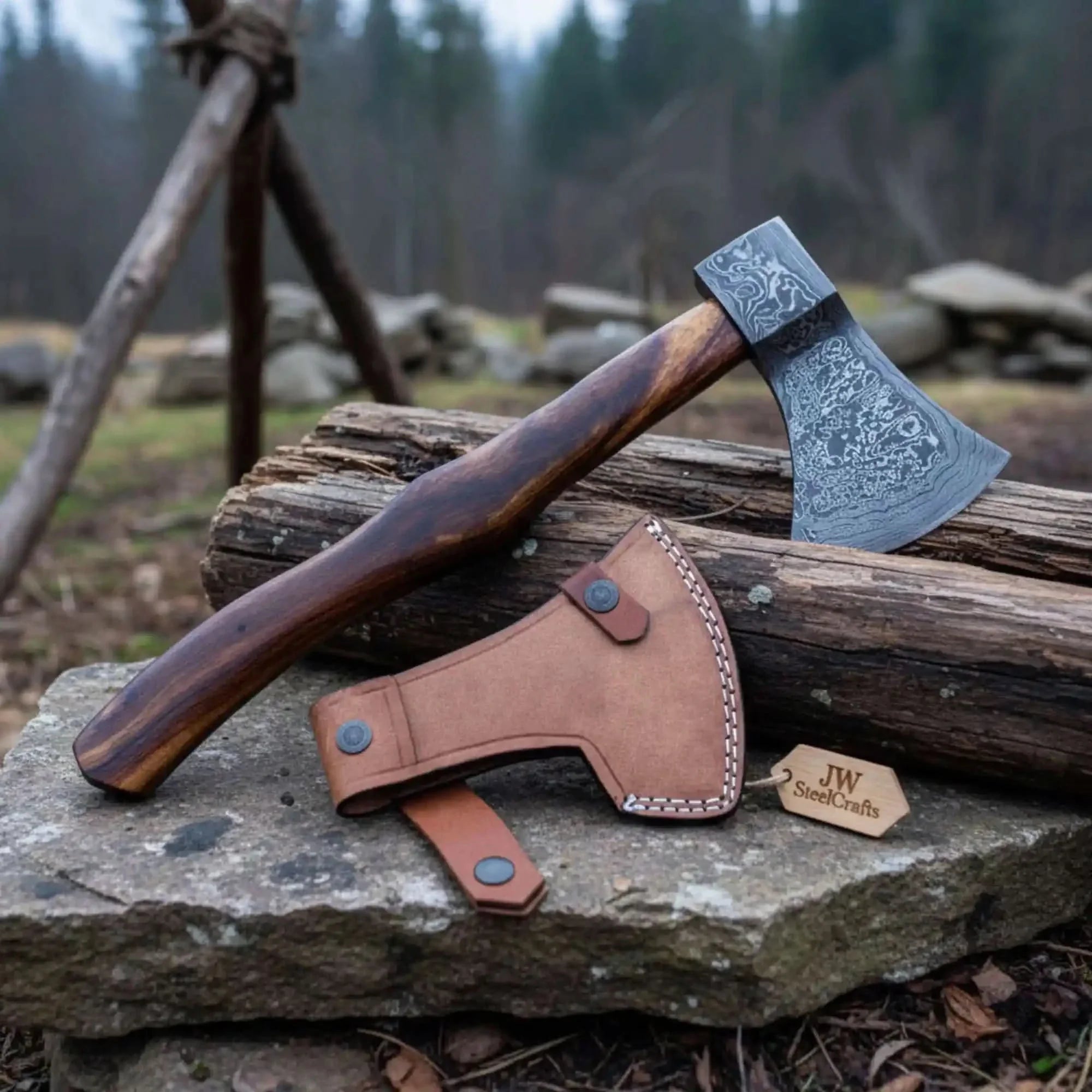Damascus Skeggox Bearded Viking Axe with Hardwood Handle