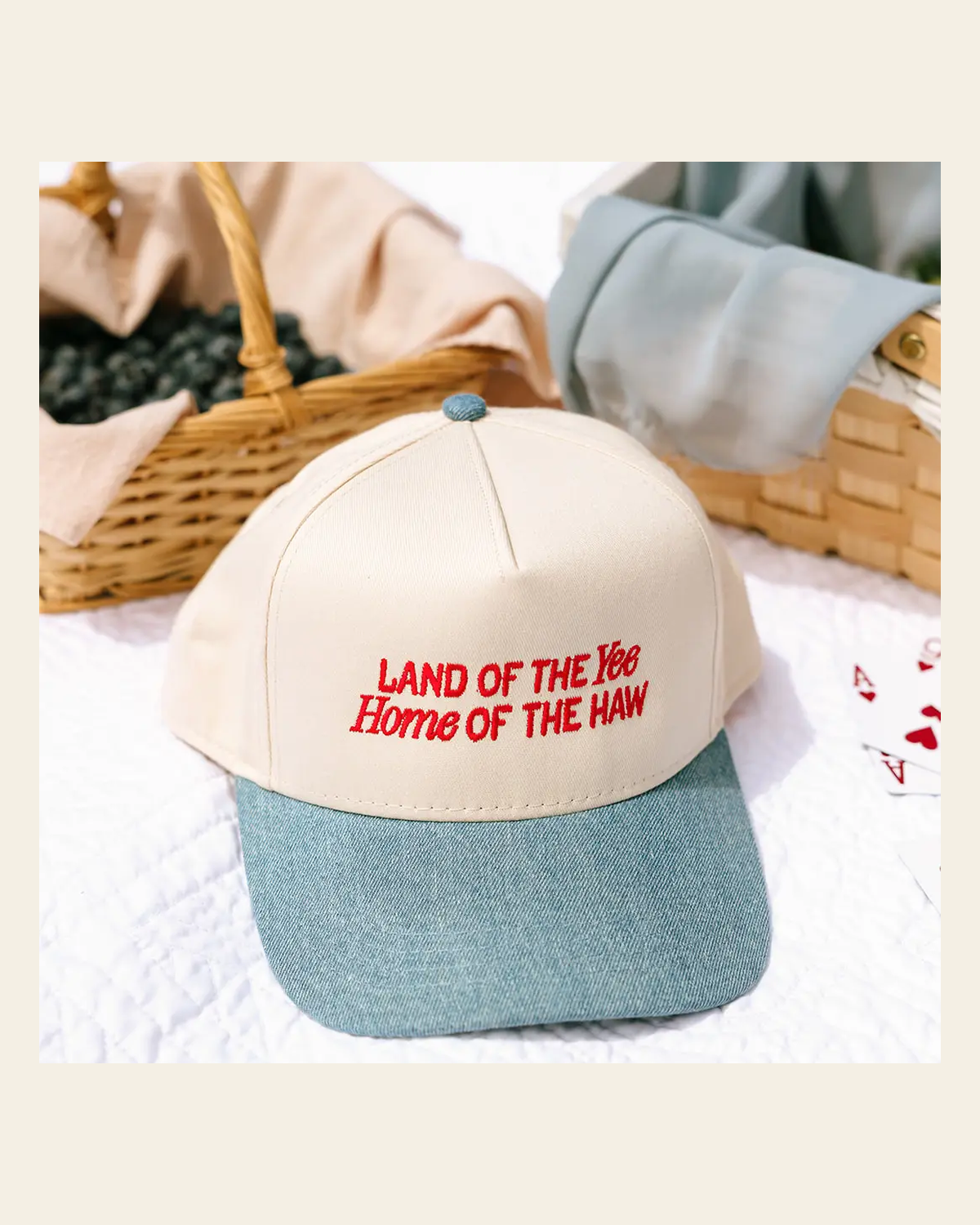 Land Of The Yee Home Of The Haw | Cap on a warm cream background