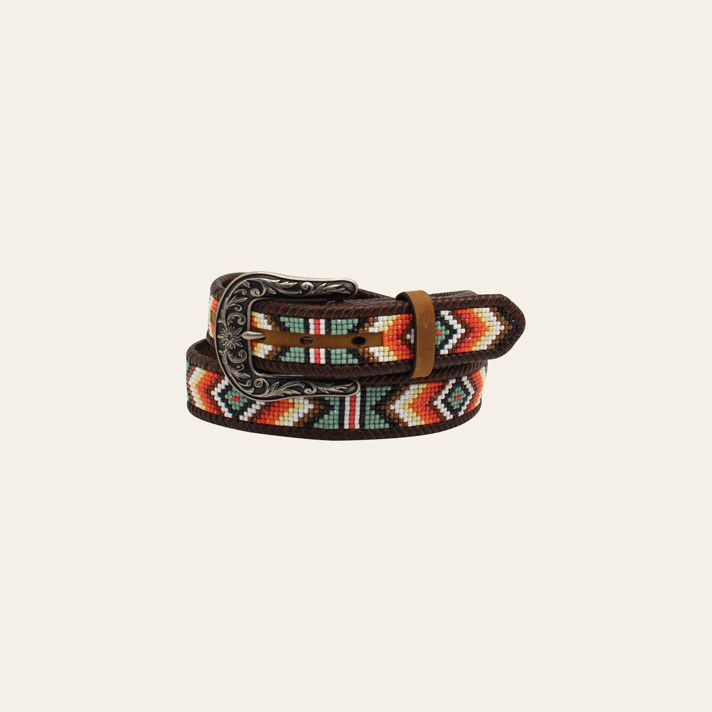 Nocona Womens Aztec Beads Laced Southwestern Leather Belt