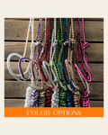 Lariat Mule Tape Halters - Assorted Double Colors- on a warm cream background